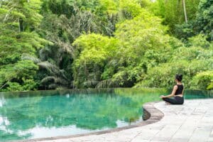 Serene Meditation by Infinity Pool in Nature
