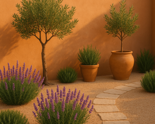 Mediterranean garden, lavender, garden design