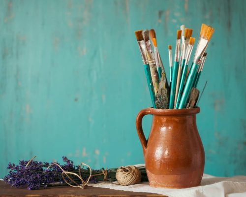 Paintbrush for painting as artistic paint still life.